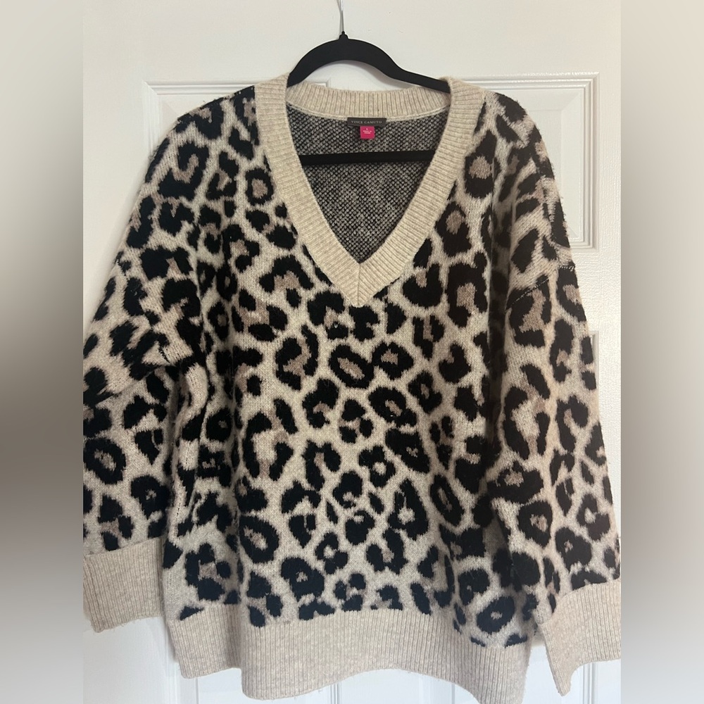 Vince Camuto Animal Print V-Neck Sweater